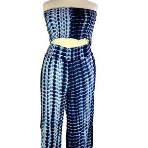 Shein VCAY Plus Tie Dye Shirred Tube Top and Wide Leg Pants Set